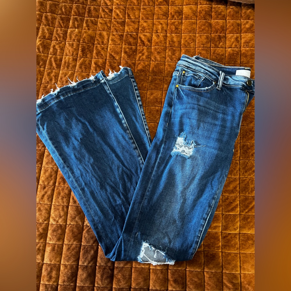 Classic Blue Distressed Women's Flare Jeans